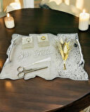  Enchant Gümüş Polyester Söz Tepsisi ve Damat Kahve Fincan Tepsisi 