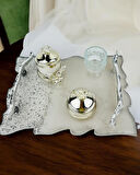  Enchant Gümüş Polyester Söz Tepsisi ve Damat Kahve Fincan Tepsisi 