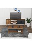 Mezza Set 1580-2070 Exxen Tv Ünitesi Exxen Orta Sehpa (AHŞAP AYAKLI) - Hat - Antrasit Rengi