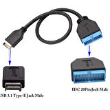 5076 USB 3.1 Type-E Male To USB 3.0 19 20 Pin Dişi Uzatma Kablosu.