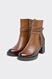 Hakiki Deri Tokalı Fermuarlı Kadın Bot