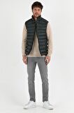 Erkek Dik Yaka Slim Fit Casual Yelek Yeşil