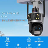 qasul 8K WiFi 16MP Dört Ekran Güvenlik Kamerası CCTV IP Kamera 8X Zoom Otomatik Takip Video Gözetim