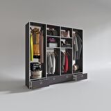 Kenzlife giysi dolabı 4 bölmeli 4 çekmeceli kamil 182*200*42 gri dolap kapaksız