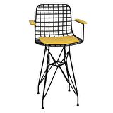 Knsz ufak boy tel bar sandalyesi 1 li uslu syhsrı kolçaklı 55 cm oturma yüksekliği mutfak bahçe cafe ofis