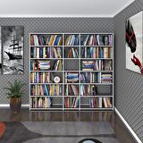 Kenzlife kitaplık süper ga 180*200*19 gri 6 katlı 3 bölme çift bölme opsiyonlu ofis mutfak banyo dolabı arkalıksız