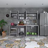 Kenzlife hazır mutfak seti nayakan gri 240 cm genişlik üst tezgahsız ankastre fırın modüllü