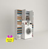 Kenzlife çamaşır makinesi dolabı veronikamaksduble byz 180*126*20 banyo arkalıksız raflı + tekli duvar rafı hediyeli