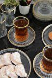 18 Parça 6 Kişilik Gold Yaldızlı Çay Seti Takımı - Pasta tabağı, Çay Bardağı, Çay Tabağı