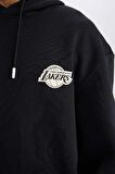 DeFactoFit NBA Los Angeles Lakers Boxy Fit Kapüşonlu Sırt Baskılı Kalın Sweatshirt A4114AX24WNBK81