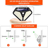 Technojet 2Adet 102 Ledli Güneş Enerjili 3 Modlu Solar Bahçe Aydınlatması Hareket Sensörlü Lamba