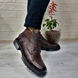M.P 4201 Kahve Hakiki Deri Bağacaklı Fermuarlı Fuspetli Erkek Bot
