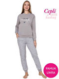 Kadın Bisiklet Yaka Bilek Manşet/Lastikli 2 İplik Pamuk Cepli Kışlık Jogger Eşofman Pijama Takımı