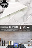 Technojet 3Boyut Seramik Efekt Kendinden Yapışkanlı Beyaz Mermer PVC Mutfak Tezgah Kaplama 30cm×30cm