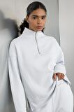 DeFactoFit Oversize Geniş Kalıp Fermuarlı Dik Yaka Skuba Dalgıç Kumaş Sporcu Basic Düz Sweatshirt C9404AX24AUBE817