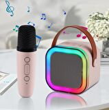 Rgb Işıkl Mikrofonlu Taşınabilir Bluetooth Hoparlör Kablosuz Karaoke Müzik Eğlence  KARAOKE Hoparlör PEMBE