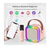 Rgb Işıkl Mikrofonlu Taşınabilir Bluetooth Hoparlör Kablosuz Karaoke Müzik Eğlence  KARAOKE Hoparlör PEMBE