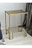 Lotus Metal Camlı Yan Sehpa Gold-bronz