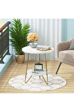 Malibu Gold Metal Ahsap Raflı Yan Sehpa