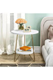 Malibu Gold Metal Ahsap Raflı Yan Sehpa