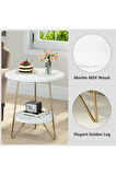 Malibu Gold Metal Ahsap Raflı Yan Sehpa