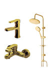 Domino Altın Banyo,Lavabo Bataryası,Altın Duş Ünitesi 440615G-971528-971518