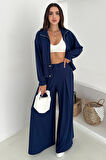 Fermuarlı Bel Detaylı Palazo Pantolonlu Modal Takım