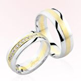 Harem Altın Beyaz Sarı Şeritli Taşlı Altın Alyans 4407