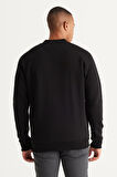 Erkek Siyah Standart Fit Normal Kesim Içi Polarlı 3 Iplik Kolej Yaka Pamuklu Sweatshirt Ceket