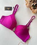 Fuşya Dantelli Dekoltesi Dantel Detaylı Kaplı Balenli Hafif Destekli Sütyen (Intive Limited)