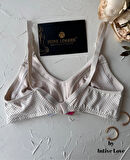 Liza Puantiye Desenli Pamuklu Penye Kalın Askılı Toparlayıcı Balensiz Desteksiz Rahat Sütyen