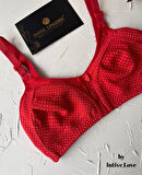 Liza Puantiye Desenli Pamuklu Penye Kalın Askılı Toparlayıcı Balensiz Desteksiz Rahat Sütyen