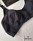 Liza Puantiye Desenli Pamuklu Penye Kalın Askılı Toparlayıcı Balensiz Desteksiz Rahat Sütyen