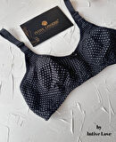 Liza Puantiye Desenli Pamuklu Penye Kalın Askılı Toparlayıcı Balensiz Desteksiz Rahat Sütyen