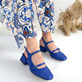 Doran Mary Jane Stil Saks Cilt Çift Banlı Kare Burun Mini Topuklu Ayakkabı