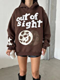 3 iplik şardonlu oversize compact out of baskılı sweat kahve