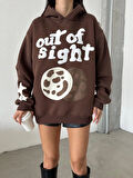 3 iplik şardonlu oversize compact out of baskılı sweat kahve