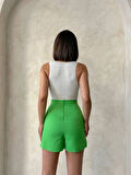 Yeşil Kapaklı Yüksel Bel Slim Fit Mini Şort Etek