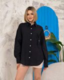 Relax fit keten gömlek siyah s255349