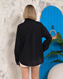Relax fit keten gömlek siyah s255349