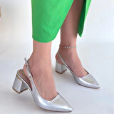 Buant Gümüş Cilt Topuklu Ayakkabı