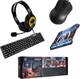 Pazariz Klavye Mouse Seti Mouse Pad Oyuncu Kulaklığı K40 - 4 Lü Oyuncu Bilgisayar Seti