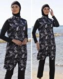 Estiva 23934 Siyah Lycra Jileli Dokuma Tesettür Mayo