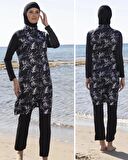 Estiva 23934 Siyah Lycra Jileli Dokuma Tesettür Mayo