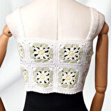 Uretti - Yıldız 7202 8363 El Örgüsü Yazlık Beyaz Kadın Büstiyer / Crop Bluz - 36/38/40 - Yeşil