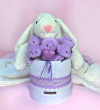 SOLE Premium Özel Hediye Kutusunda 45 cm Beyaz Bunny Tavşan ve 5 Adet Kırmızı Peluş Ayıcık Buketi