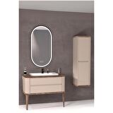 PIER 100 CM BEYAZ LAVABOLU BANYO DOLABI VİZON / KAYIN  - BOY DOLAP DAHİL