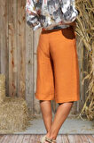 Kadın Cepli Duble Paça Uzun Keten Bermuda Şort 2912286