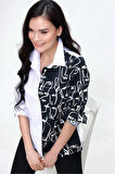 Kadın Siyah Beyaz Yüz Silüetli Uzun Kollu Rahat Tarz Basic Gömlek 7003074200