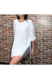 Pasaklı Giyim Kadın Beyaz Kaliteli Yarım Kollu Salaş Bol Oversize Uzun Tunik T-shirt 324150
